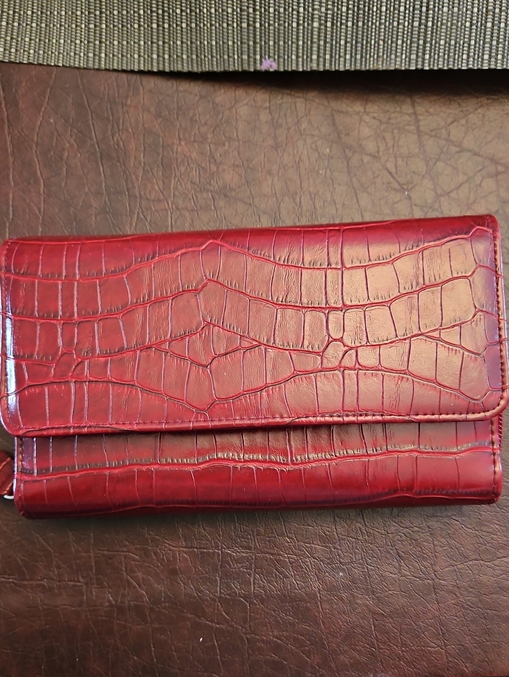 Red Croc-Embossed Wallet Clutch